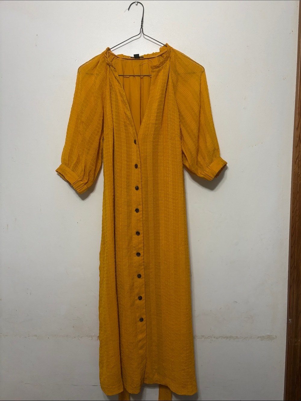 Ann Taylor Mustard Button-Front Midi Dress